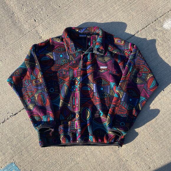 VTG 1995 PATAGONIA Snap Fleece Western Aborigine Aztec Tribal sz LARGE - Picture 1 of 13